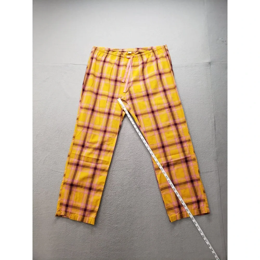 Old Navy Women Pajama Pant XL Yellow Plaid 100% Cotton Drawstring High Rise City